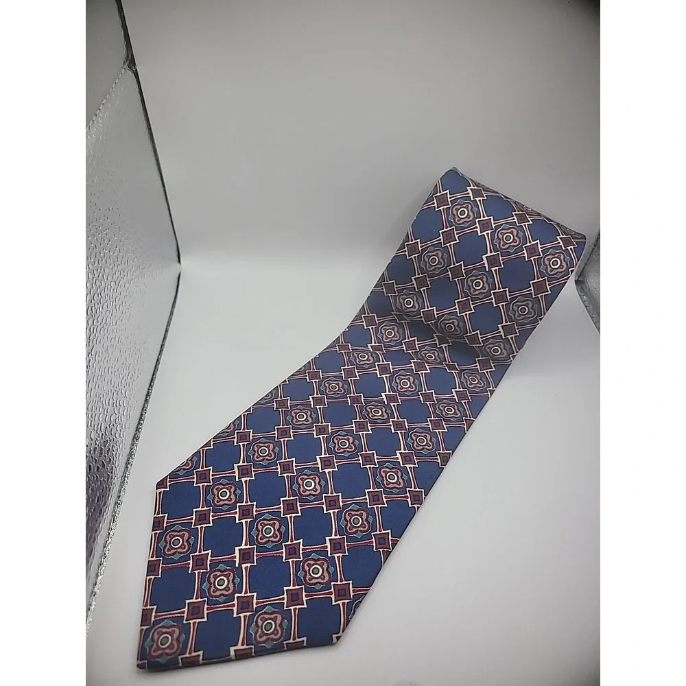Countess Mara Mens Neck Tie Accesory Blue Red Geometric Shirt Suit